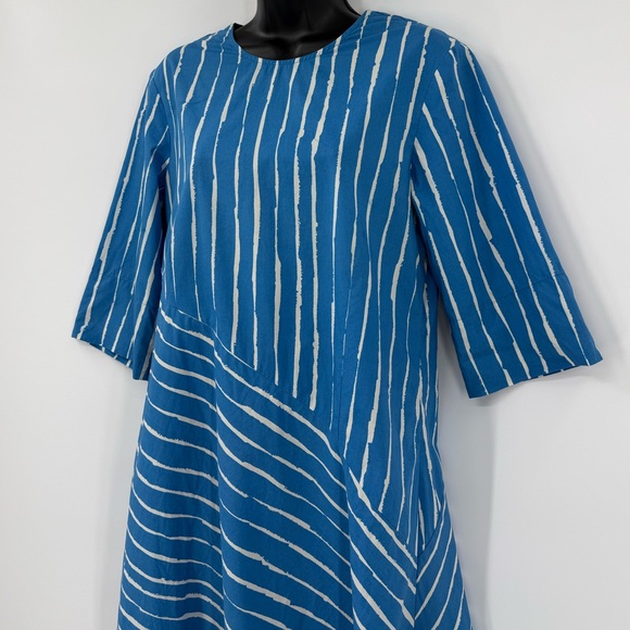 Marimekko Minuetti Rakky Asymmetric Stripe Midi Dress | Blue & White | Small - Picture 5 of 8